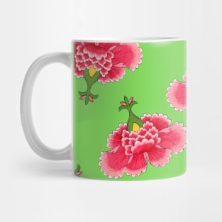Chinese Vintage Pink and Red Flowers with Vivid Lime Green - Hong Kong Traditional Floral Pattern Mug